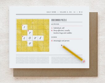 Valentine Card, Anniversary, Love, Friendship Card - Crossword