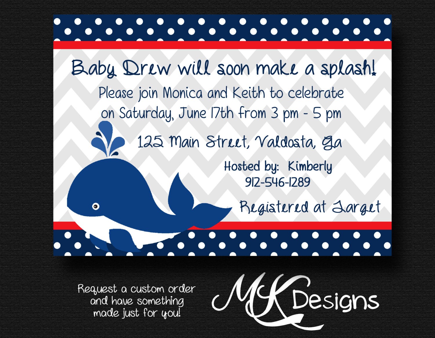 Baby Boy Whale Shower Invitation