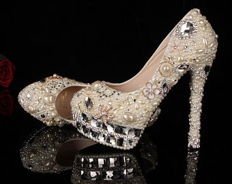 Items similar to Make to order hand sew princess crystal shoes wedding ...