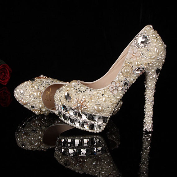 White/Ivory pearl wedding shoesCustom white/ by ANGELBLINGBOX