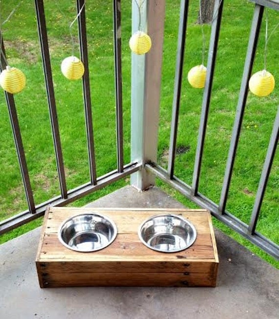 Items similar to Wood pallet dog or cat dish holder, reclaimed wood