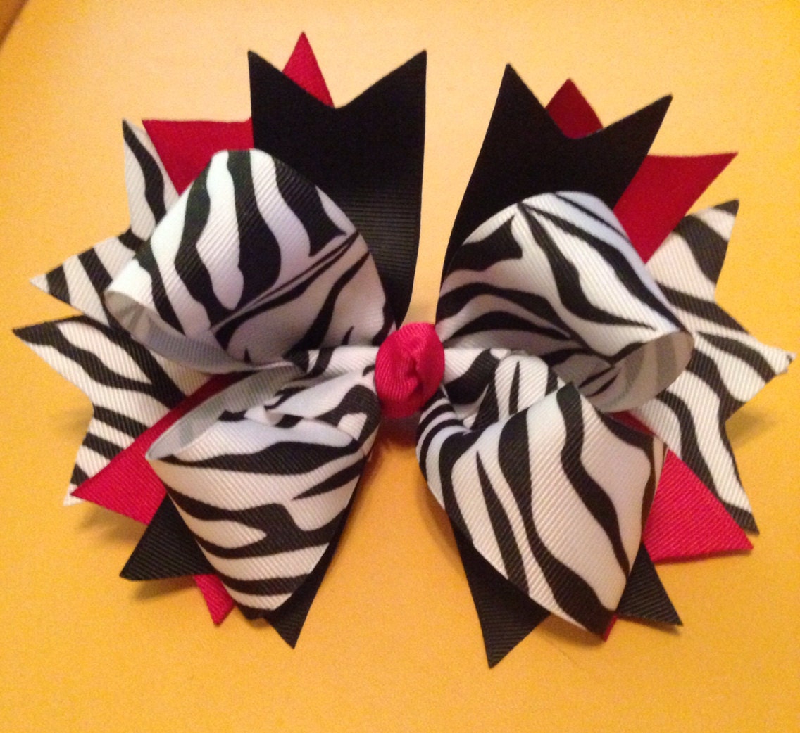 Zebra Hair Bow Large Hair Bow Boutique Hair Bow Girls Hair