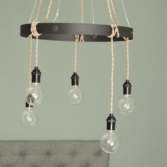 Items similar to Exposed Bulb Pendant Chandelier Lighting Fixture Beige