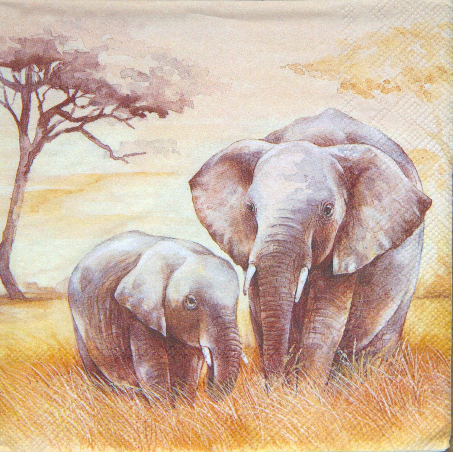 10x African paper napkin serviettes No 30. Design of elephants. Ideal for decoupage, collage