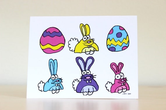 Easter Bunny Card - Handmade - Happy Easter - Newborn - Baby - Egg - Rabbit - Congratulations - Thinking of you - Comic - Cartoon