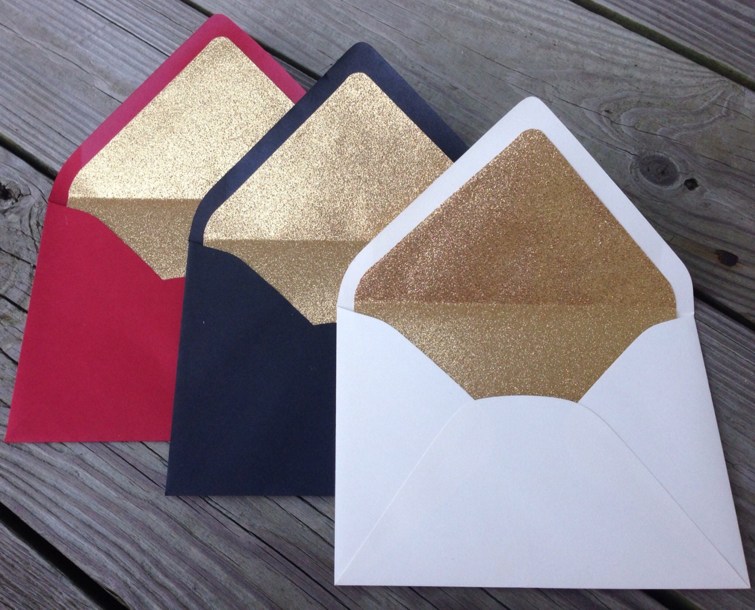 Gold Glitter Lined Envelopes Red Black White 5x7 by SEEDInvites