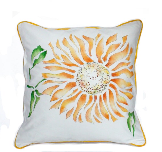 Sunflower pillow 18x18, Decorative throw pillow, Yellow throw pillow