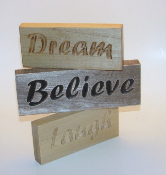 Inspirational Wood Signs Word Art Set Dream Believe Laugh