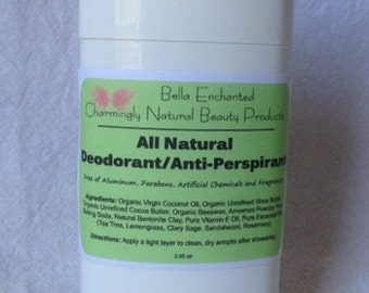 All Natural Deodorant / AntiPerspirant - Contains Healing Clay, Free of Aluminum, Parabens, Artificial Chemicals and Fragrances
