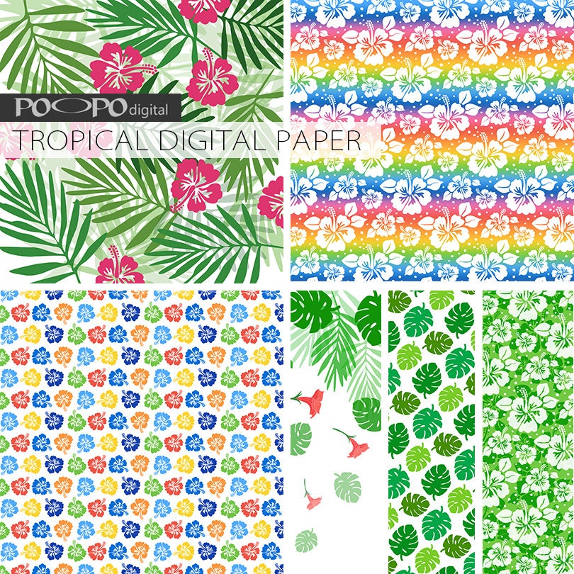 Tropical digital paper tropical plant green hawaiian scrapbook