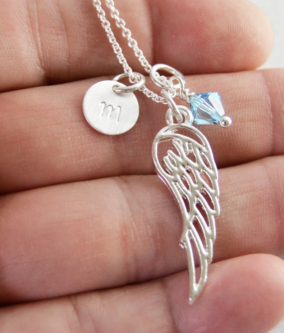 Items similar to Personalized Angel Wing Birthstone Necklace, Little