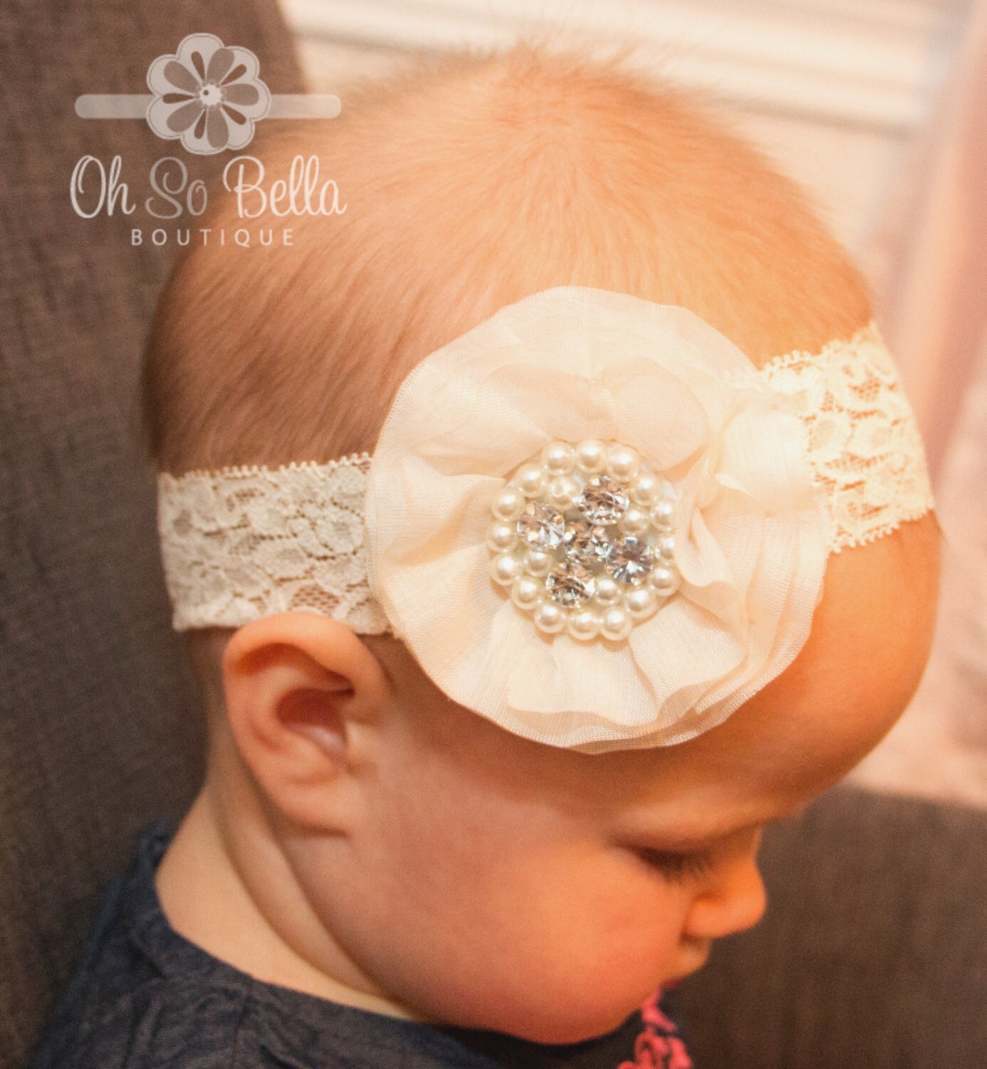 Christening Headband Baptism Headband Baby by TheOhSoBellaBoutique