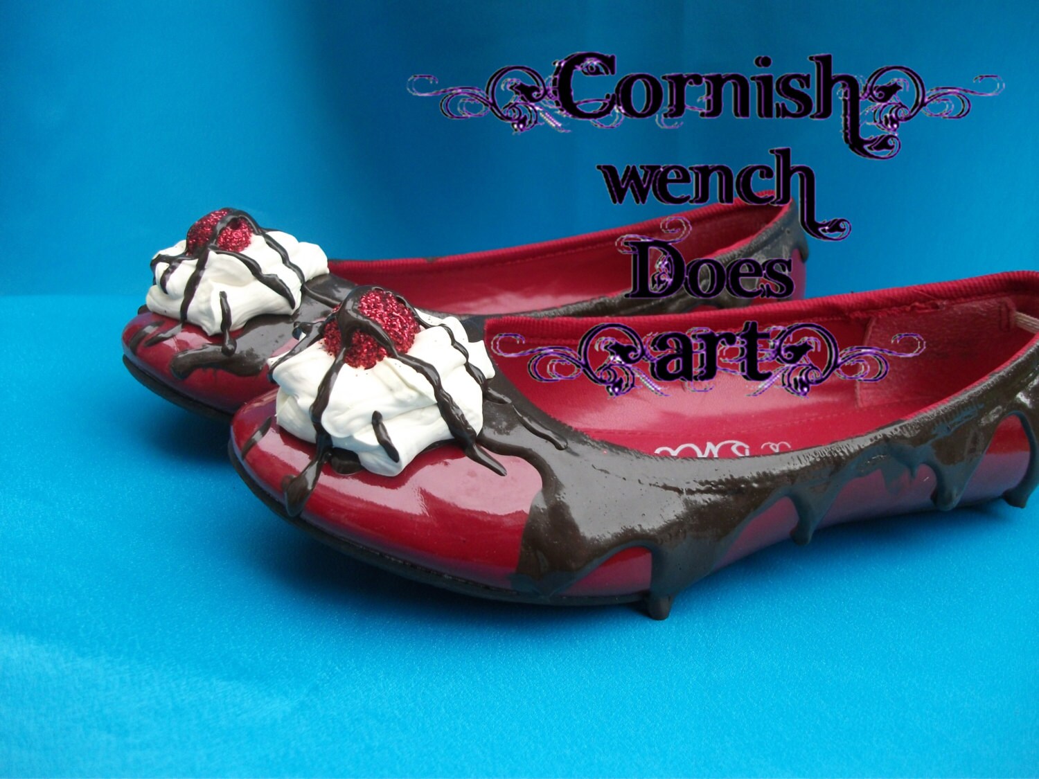 Cherry'liscious Customised Dolly Shoes by CornishWenchDoesArt