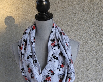 Fabric scarf, Infinity scarf, tube scarf, eternity scarf, loop scarf, long scarf, Mickey Mouse, Minnie Mouse