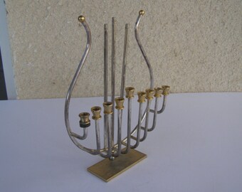 Vintage Israel Jewish Judaica LIDAR 24 KT Gold & Silver Plated Hanukkah Menorah