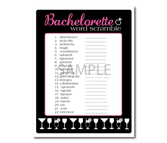 Pink and Black Bachelorette Party Word Scramble
