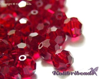 10x Round Faceted Czech Crystal Beads 6 mm - Siam (Red)
