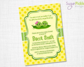 Twins Baby Shower Invitation, Twins Invitation, Twin peas in a pod Invitation, Twins Shower Invitation, Baby Shower for Twins - DIGITAL FILE