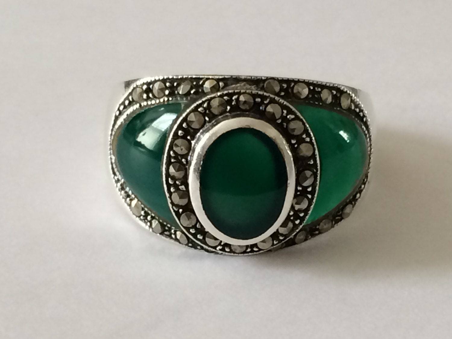 Size 11.75 Sterling Silver And Jade Ring by