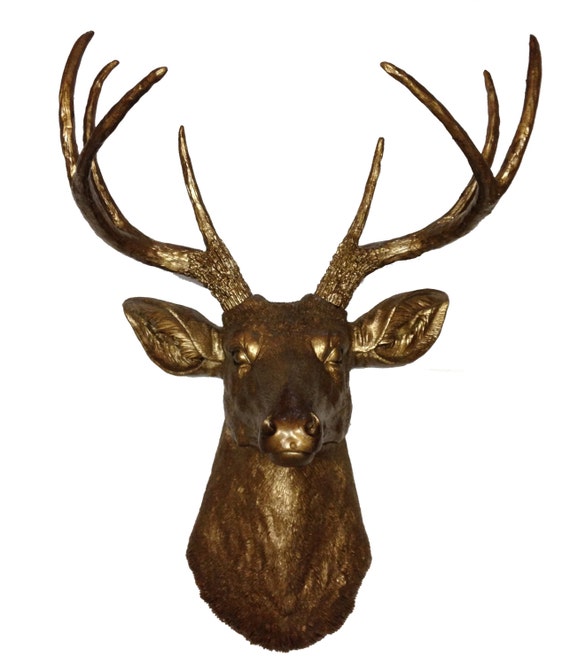Bronze Deer Head Mount Wall Statue. Faux Taxidermy Fake Deer