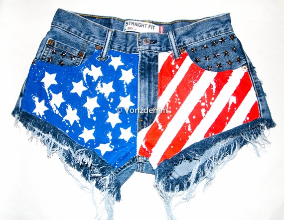 American Flag Shorts Hand Painted American Flag Shorts