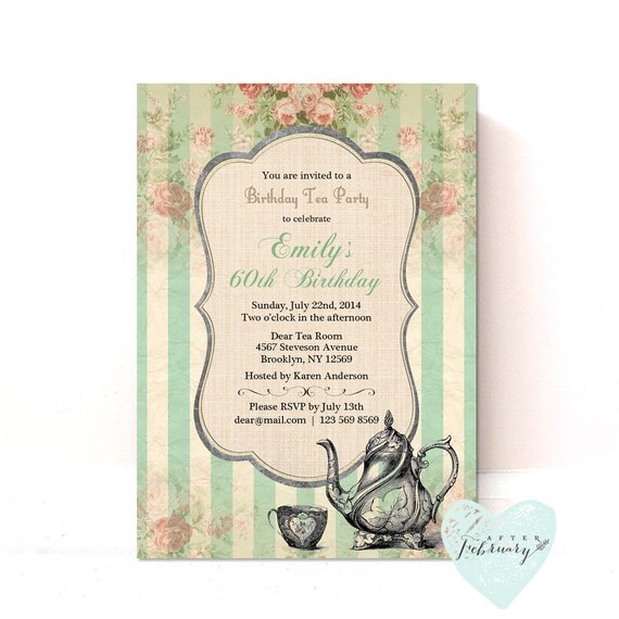 Adult Birthday Tea Party Invitation Birthday Party Mint