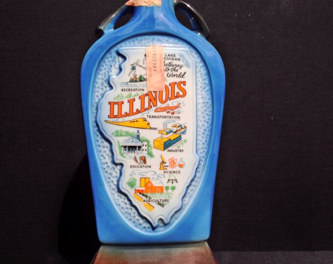 Storewide 25% Off SALE Vintage Illinois Sesquicentennial Jim Beam Liquor Container in Extravagant Art Form Of Historic Subjects, great bar c