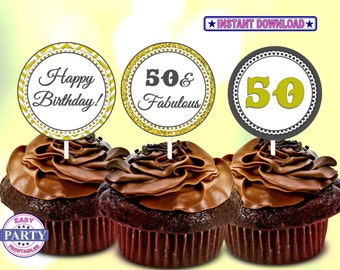 50th cupcake toppers | Etsy