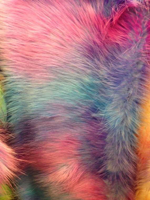 rainbow tide dye faux fur fabric by the yard