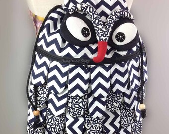 Sac à Dos Motif Hibou Et Chevrons Bleu - Marque NGIL - Utilisé Une Fois - Occasion