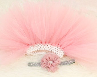 Dusty Pink Tutu Set, Baby Tutu and Headband Set, Birthday Outfit, Cake Smash, Flower Girl, Newborn Photo Prop, Ballerina Tutu