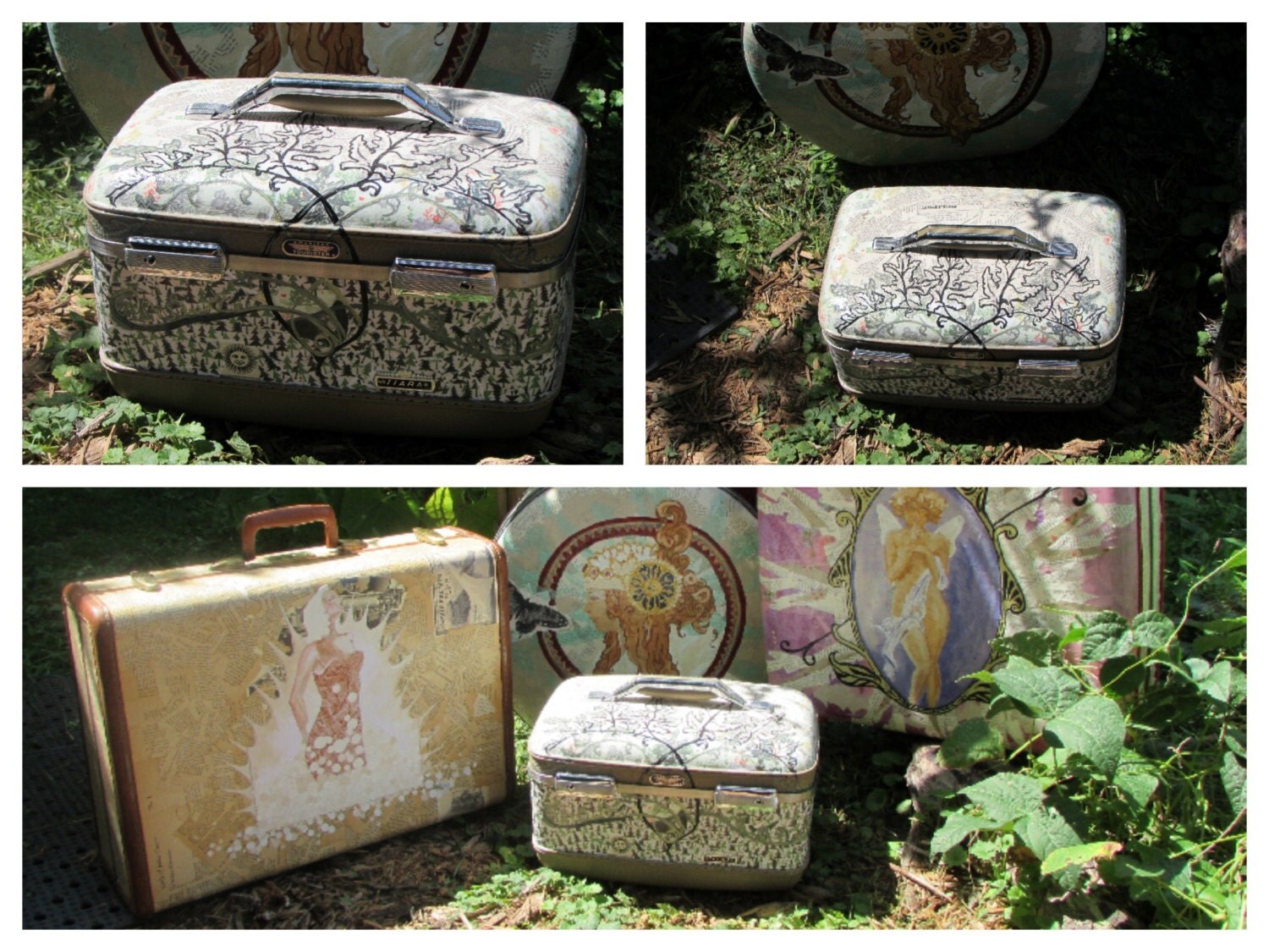Painted Suitcase. Hand Painted Vintage American by TheCraftyVision