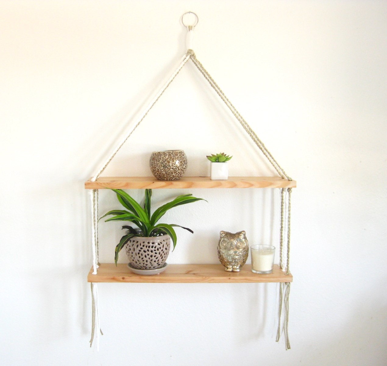 TWOTIER MACRAME Shelf // Wood Macrame Shelf / Shelf / Home