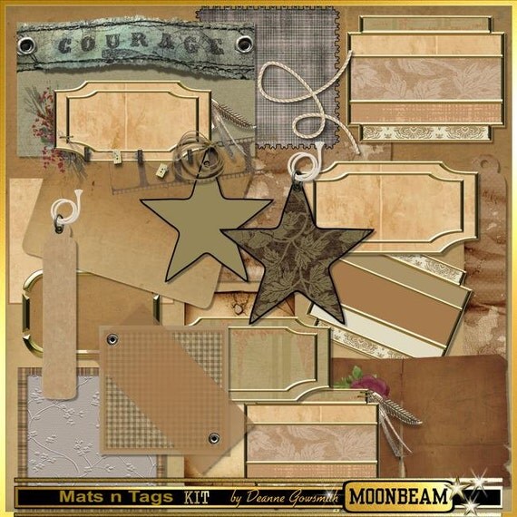 Masculine Scrapbook Kit Tags Journal Mats " Lion Heart" Male theme Digital scrapbooking  Kit - boys Men