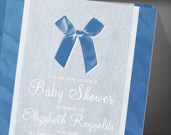 blue and white vintage lace baby shower invites