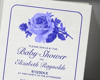 blue rustic floral baby shower invites