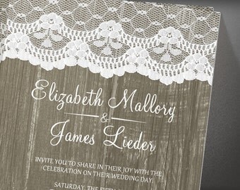 Brown Rustic Lace & Barn Wood Wedding invites