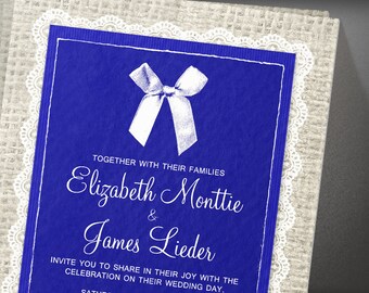 Blue Country Burlap Wedding invites