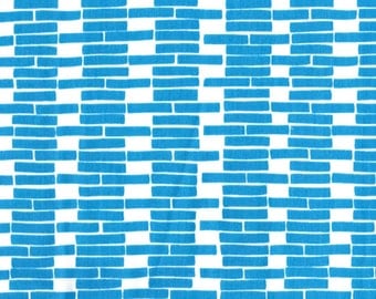 Bricklayer (Bright Blue) on Organic Linen Fabric-HALF YARD