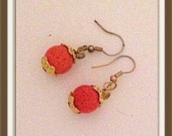 Handmade MWL short dangle orange pumpkin earrings. 0019