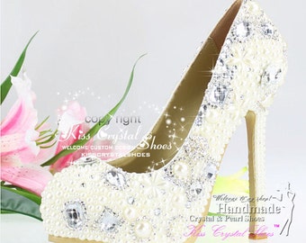 Ivory Wedding Shoes Cream Pearl Bridal Party Shoes high heel with ...