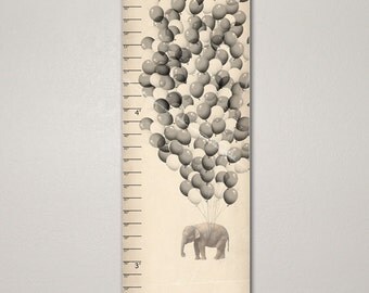 Elephant Growth Chart, Unique Children's Art 10 X 30, Kids Room, Nursery, Home Decor, Art Print, Baby, Gift, Present, Cute