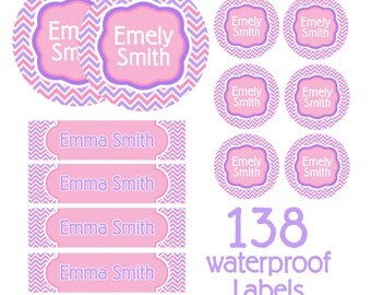 Chevron Smiles Kids School Labels Starter Pack - Day Care Dishwasher Safe Labels, Kids Name Labels