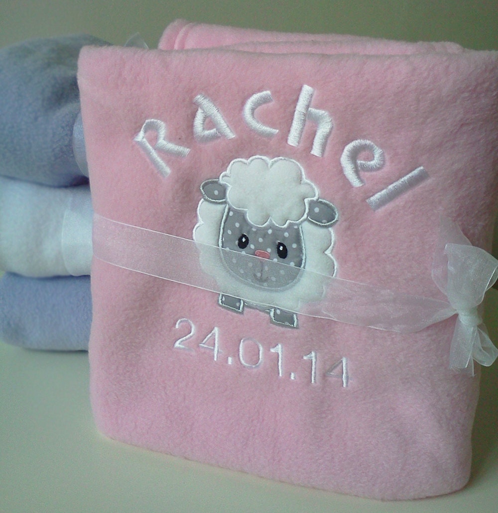 Personalised Baby Girl Blanket Pink fleece by RaggyHorseEmbroidery
