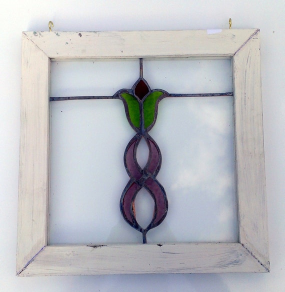 Handmade Stained Glass Window Wood Frame Recycled by PetersInc