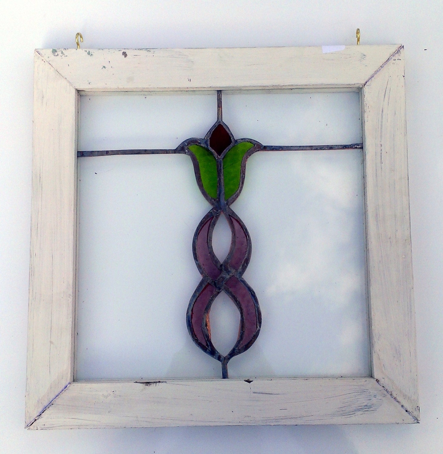 Handmade Stained Glass Window Wood Frame Recycled by PetersInc