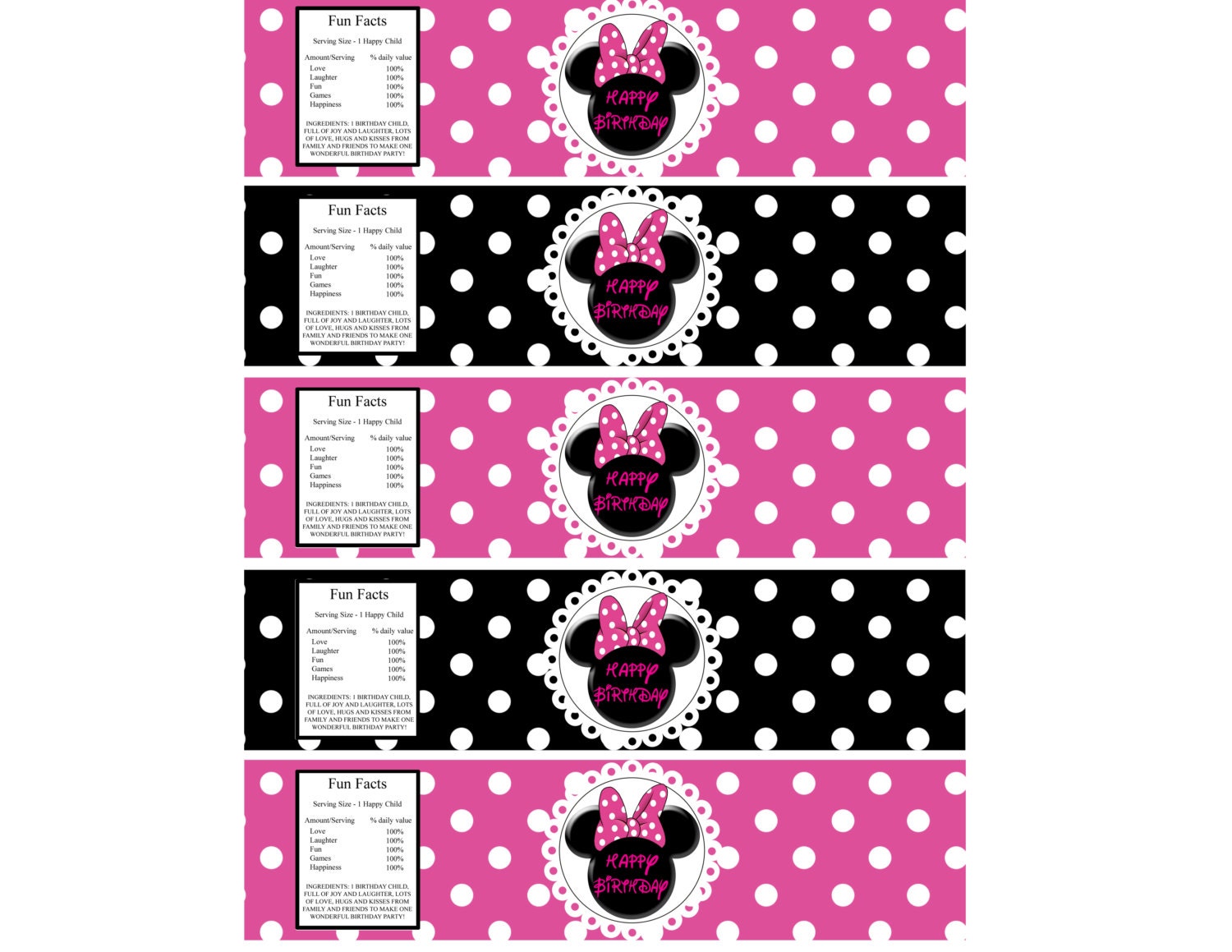 minnie mouse water bottle labels instant download