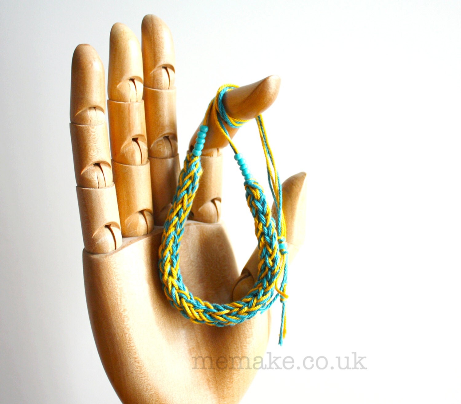 Knit rope necklace yellow teal blue cotton yarn by memake on Etsy