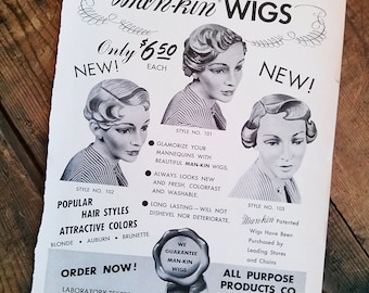 Paper Art Supply Mannequin Wigs Vintage Images Ad Page 1954 Advertising Wigs Mannequins Art Supplies Collage Scrapbooking Mixed Media