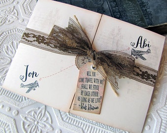 destination wedding invitation - vintage aviation invitation - airplane wedding invitation - travel wedding - aviation wedding - world map